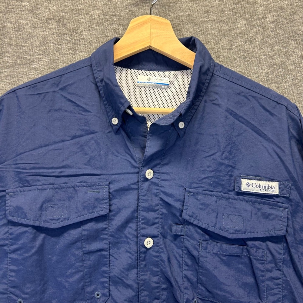 Columbia PFG Mens Medium Navy Blue Omni-Shade Vented Fishing Shirt Long Sleeve